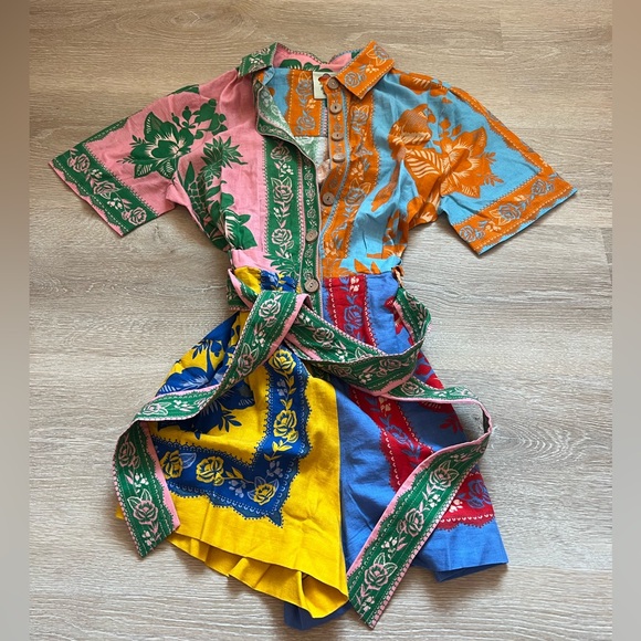 FARM Rio Pants - FARM Rio Multicolor Patchwork Floral Short-Sleeve Jumpsuit